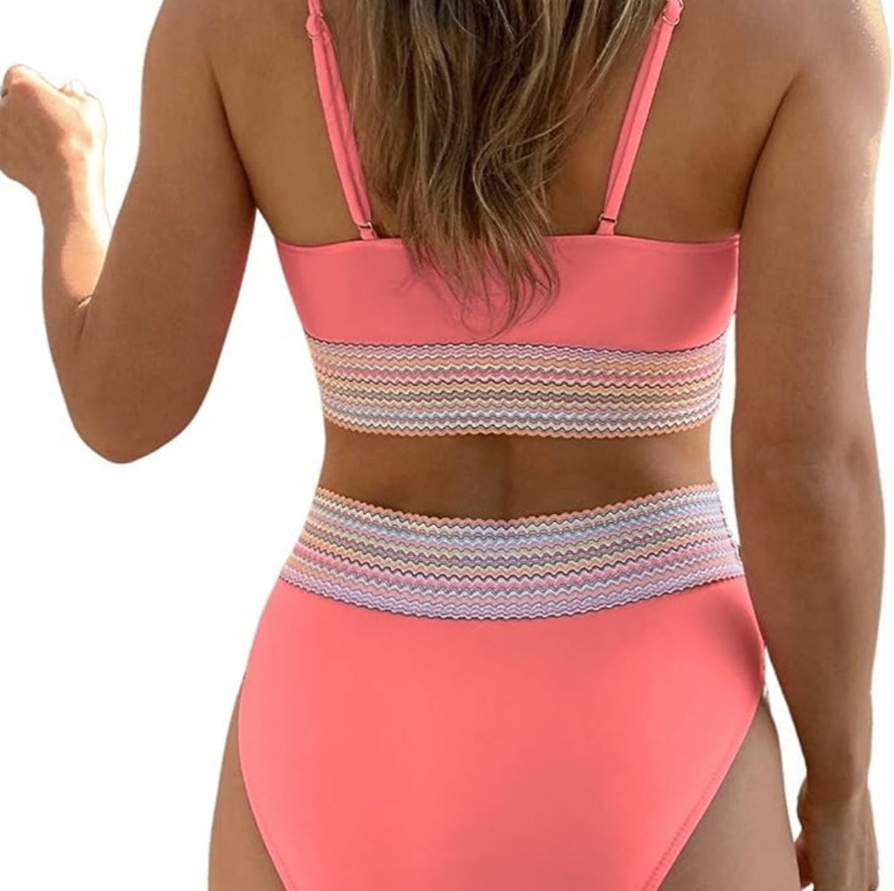 Peach Color-Block Bikini Set Size Small Nwot - image 2
